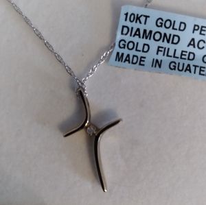 10K Gold Diamond Accent Cross Pendant